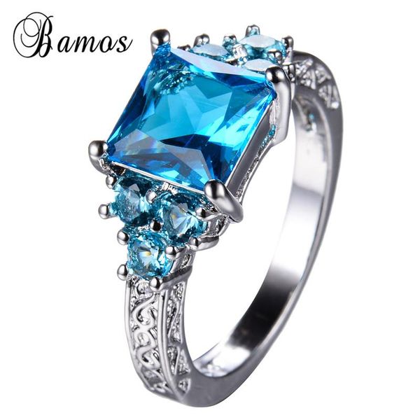 

bamos green / blue princess cut zircon ring ring vintage white gold заполненные кольца свадебные кольца для женщин роскошные украшения, Slivery;golden