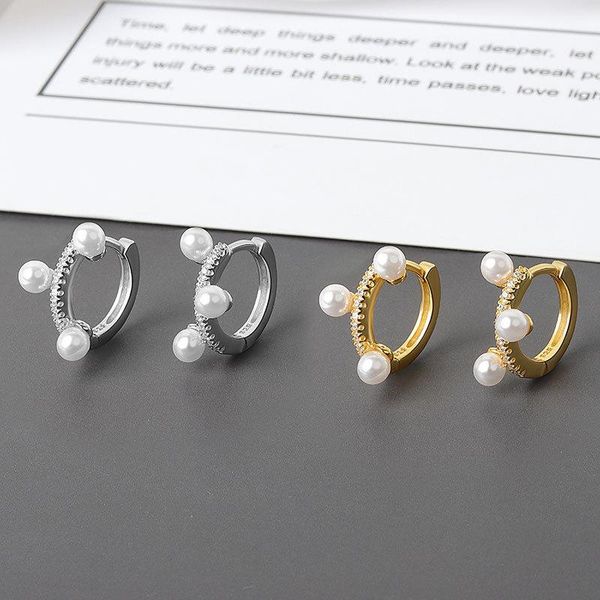 

round silver 925 jewelry women punk hoop earrings unique pearl circle new chic gold ear bijoux fashion female girl gift sale, Golden;silver
