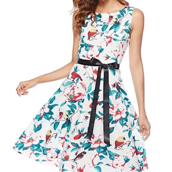 

women's hepburn style s50 waistless large swing skirt dress, Black;gray