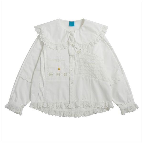 

new white lace doll collar embroidery stitching shirt womens long sleeves suitable for teenage girls