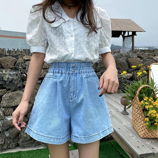 

women's shorts summer 2021 crimping denim for women belt jean street style blue or white wide leg, White;black