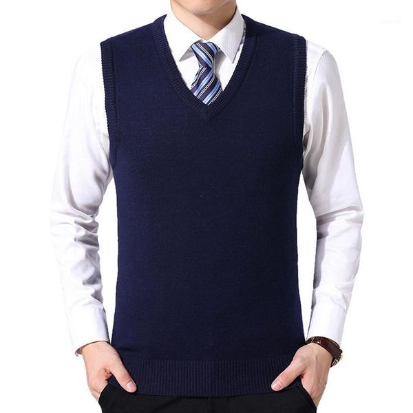 

heflashor 2020 men knitting sweater vest solid color cashmere sweaters sleeveless pullover men v-neck slim knitted waistcoat1, Black;white