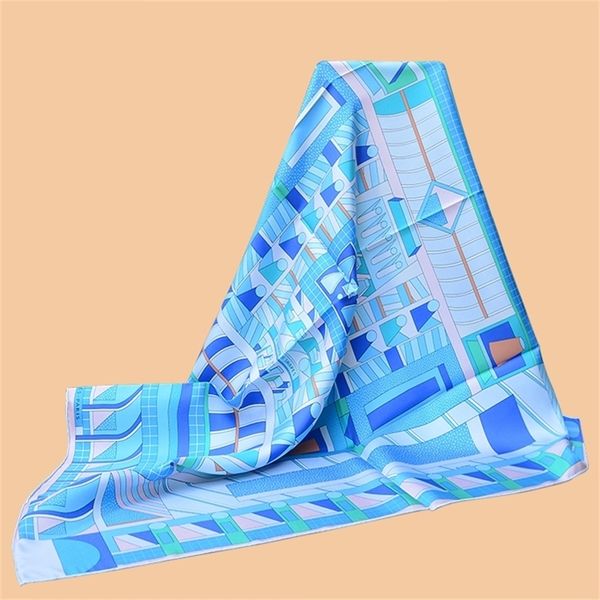 

huajun 2 store|| ice "a garden of shapes" 90 silk square scarf, hand-stitched , twill printed scarf y201007, Blue;gray