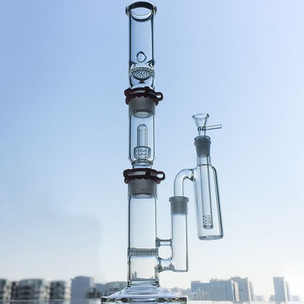 Glasbong 3 Kammern Wasserpfeifen Kammscheibe Bauen Sie eine Bong Rohrbongs Glasöl Dab Rigs Kuppelduschkopf mit Aschefänger Gerades Rohr WP522