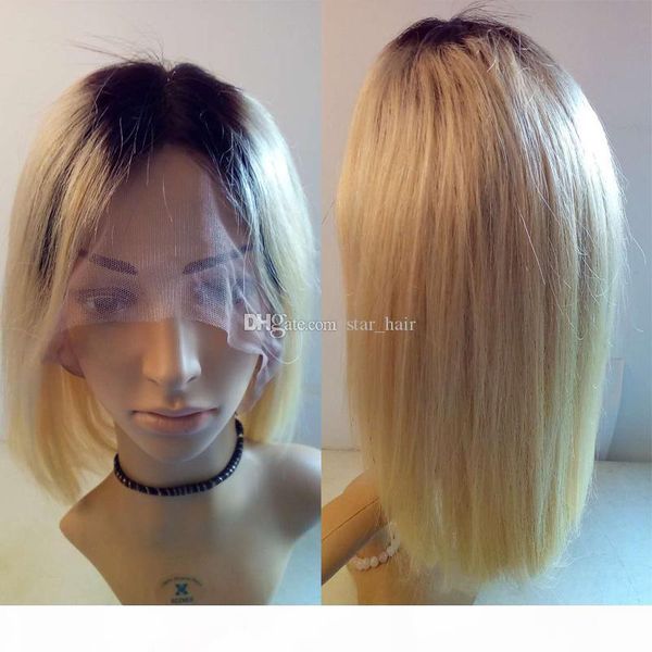 

1b 613 blonde human hair wigs for black women ombre lace front bob wigs peruvian virgin full lace wig with baby hair, Black;brown