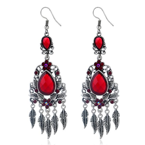 

european and american new jewelry long water drop earrings retro leaf pendant earrings, Golden