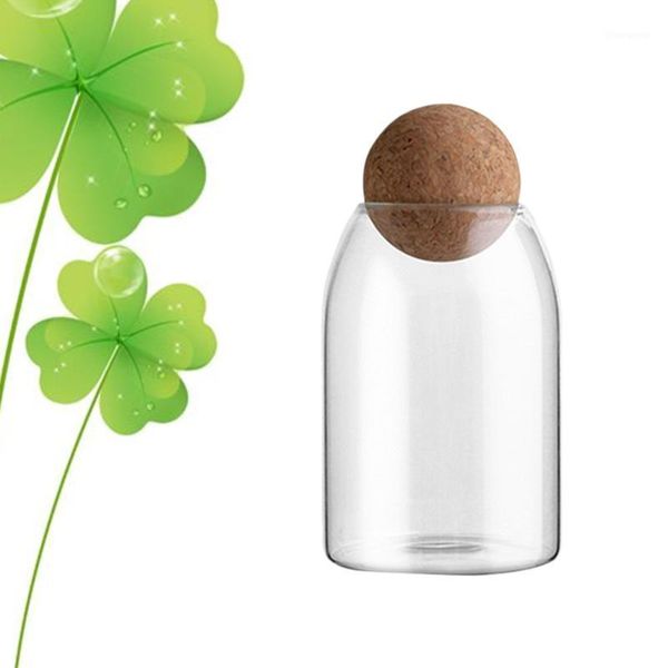 

800ml transparent glass storage tank borosilicate glass sealed grains container with cork (round ball, m)1