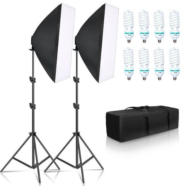 

light stands & booms pography lighting 50x70cm four lamp softbox kit e27 holder with 8pcs bulb soft box accessoriesfor po studio video1