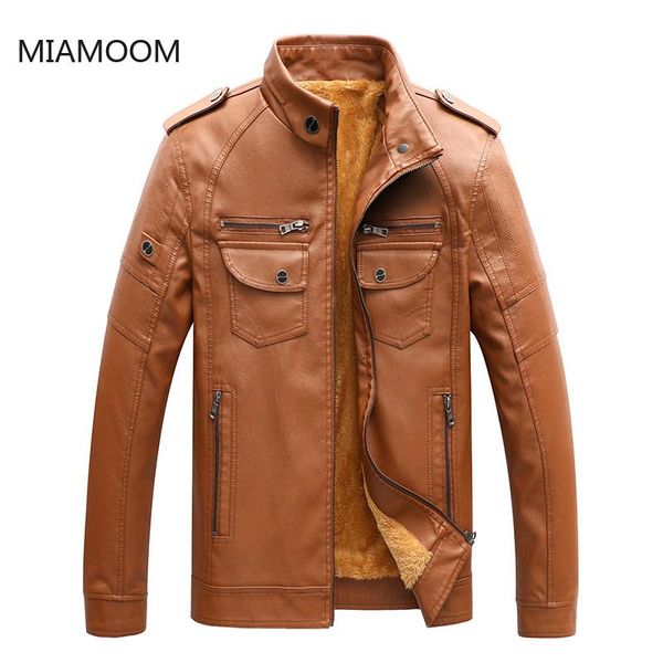 

miamoom leather jacket men thick coat autumn winter warm men fur jacket casual clothes wind proof, Black