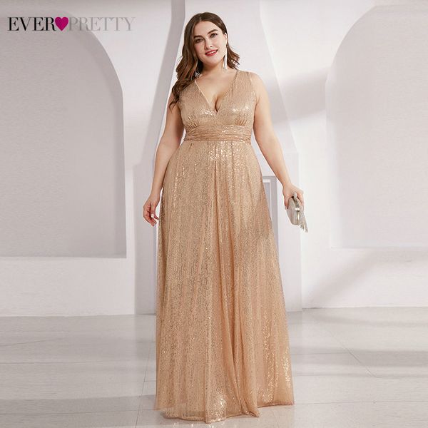 

plus size sequined evening dresses ever pretty a-line deep v-neck sleeveless sparkle long party gowns robe longue lj201124, White;black