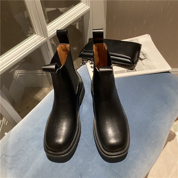 

2020 ins mulheres casuais 5cm de salto alto cunhas tornozelo novo branco saltos grossos plataforma do punk botas da motocicleta l5ur, Black