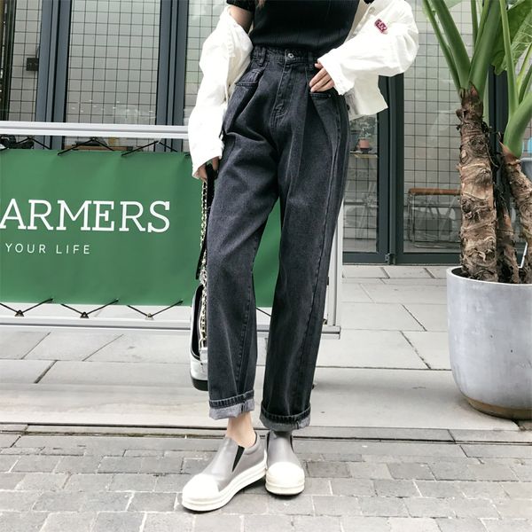 

guuzyuviz loose vintage woman jeans autumn bleached casual boyfriend curl denim wide leg pants oversize high waist jean lj200811, Blue