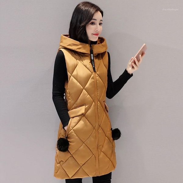 

hooded women 2020 winter warm slim long waistcoat zipper cotton jacket vest coat female sleeveless parkas1, Black;white