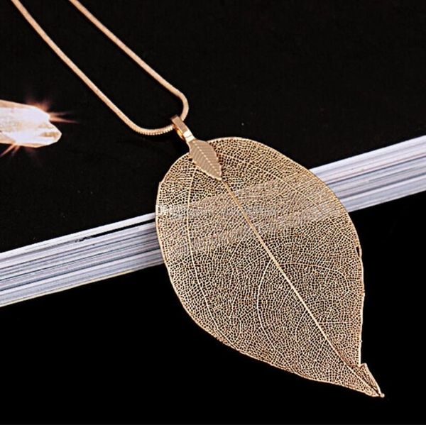 

fashion real leaf dipped long leaf pendants necklace for women gold plated handmade diy stray leaves necklaces 4 colors dhl, Silver