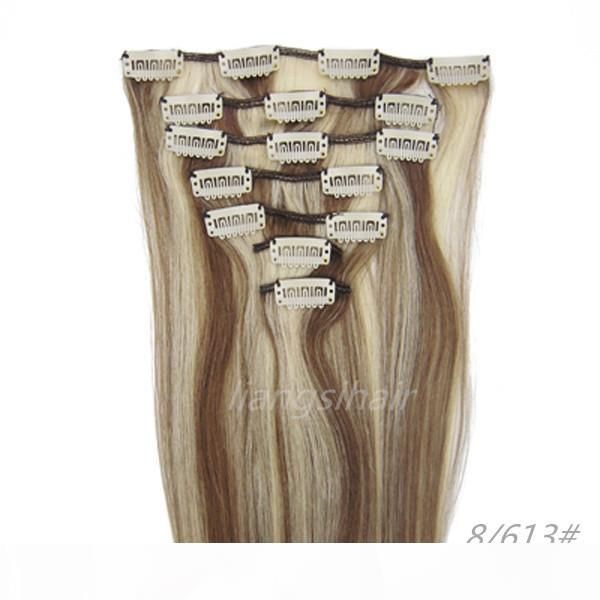 

grade 7a brazilian peruvian indian malaysian virgin remy human hair bundles 15"-26" 7pcs 8 613# peruvian clip in remy human hair e, Black;brown
