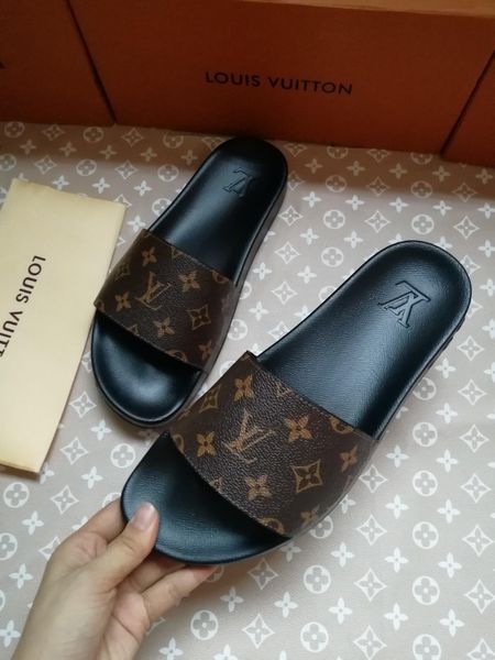 

2021 new designer mens floral brocade slippers fashion womens rubber sandals flats wide slides female flip flops, Black