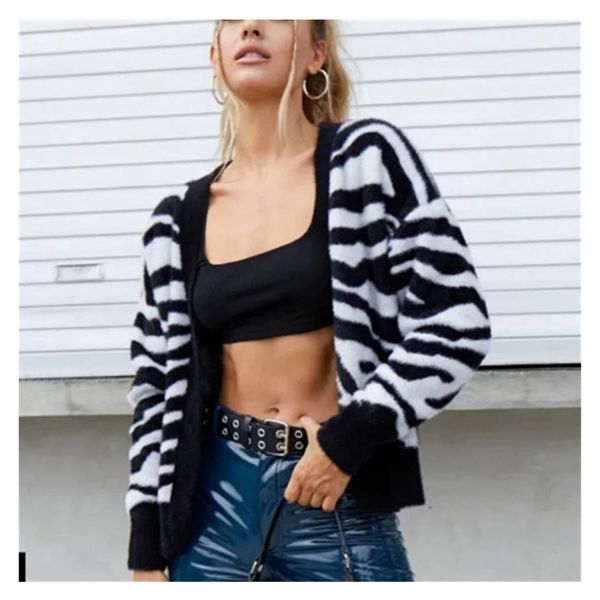 

2021 autumn new long sleeve with loose v-low female cardigan sweater, White;black