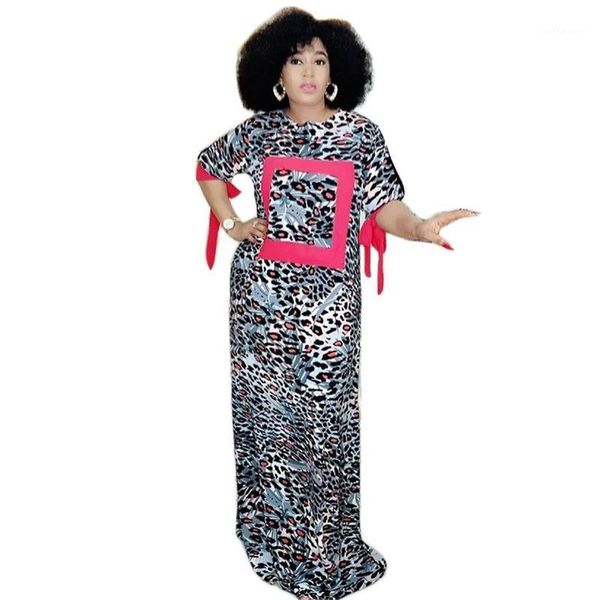 

leopard print maxi dress african clothes plus size long dress african dresses for women dashiki robe o-neck party summer1, Red