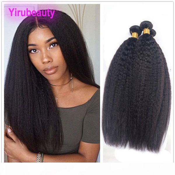

9a malaysian virgin hair kinky straight 4 bundles malaysian coarse yaki straight hair 100% malaysian kinky straight human hair extensions, Black;brown