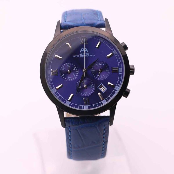 

aehibo quartz battery all subdials working mens watch watches 43mm blue dial super chronograph hardlex man black steel case wristwatches, Slivery;brown
