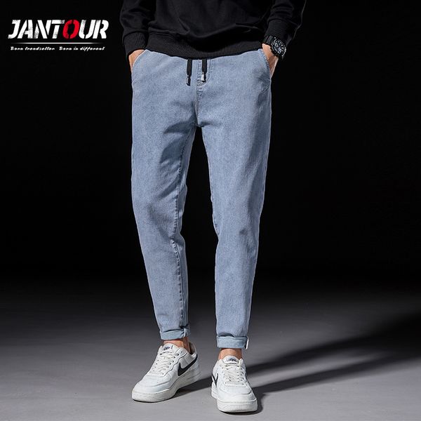 

brand men clothing 2020 winter new light-blue thick men jeans elasticity casual pocket harem pants regular fit male trousers 38 h1209