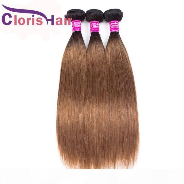 

reliable auburn brown ombre malaysian virgin human hair weaving 3 bundles silky straight colored weave dark roots 1b 30 blonde extentions, Black