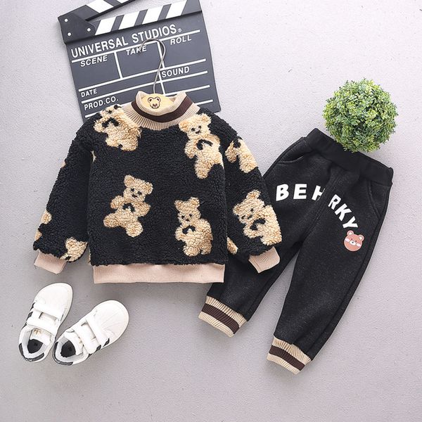 

winter children thick cotton clothes baby boys girls cartoon coat pants 2pcs/sets kids infant costume toddler casual sportswear y1107, White