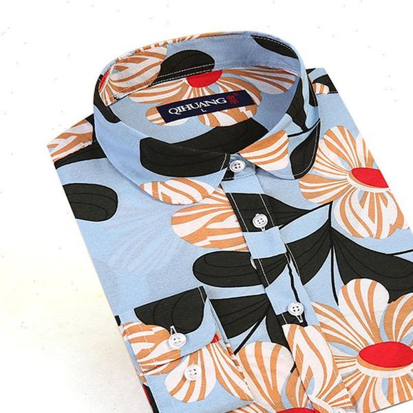 

new women print blouse fashion cartoon floral printed shirt long sleeve shirts female plus size camisas femininas, White