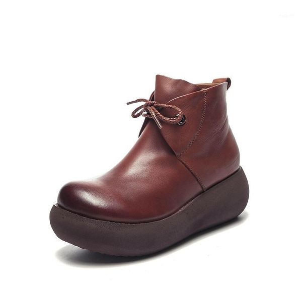 

boots swyivy vintage paltform shoes women ankle genuine leather 2021 autumn casual female short tube boots1, Black