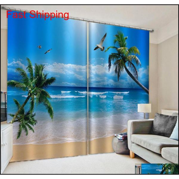 

custom blue beach curtains 3d window curtain luxury living room decorate cortina na qylznv packing2010