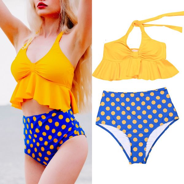 

2020 new split women's printed polka dot ruffle bikini swimsuit, White;black