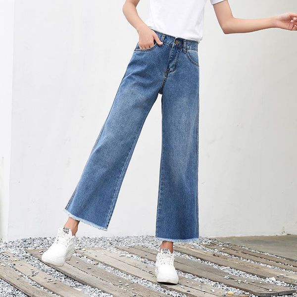 

wide leg women loose jeans pants high waist denim blue bf style ankle length trousers plus size 32 femme pantalon 2020 summer1