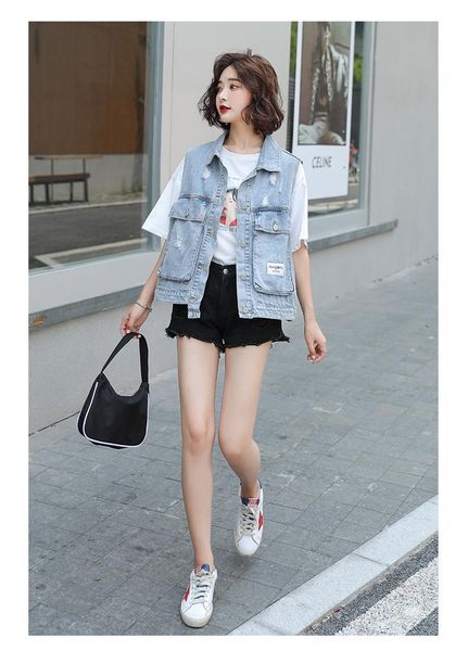 

women's vests 2021 spring and autumn net red denim vest women tooling korean loose sleeveless jacket, Black;white