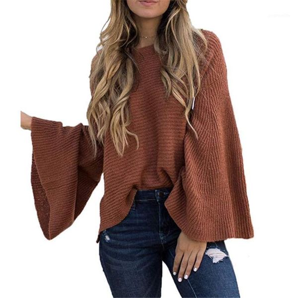 

women knitted flare sleeve solid o neck sweaters fashion female loose casual pullover sweaters autumn winter outwear, White;black