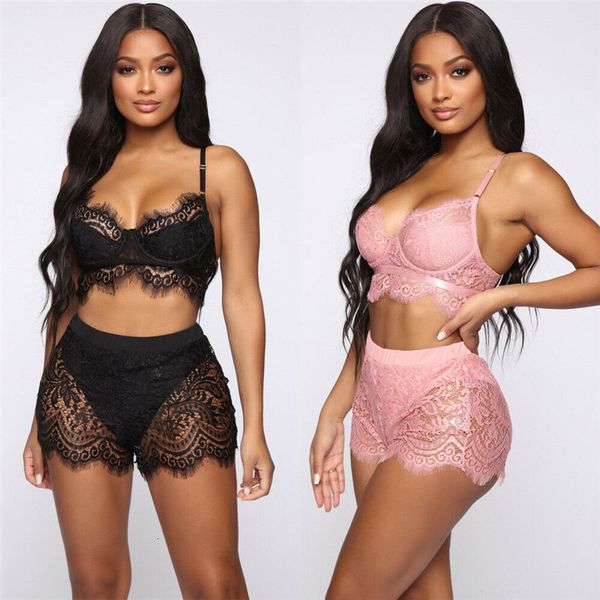

women lingerie nightwear babydoll g-string underwear corset lace push up vest bra shorts set, Black;white