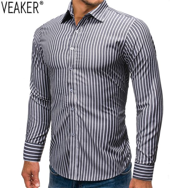 

2019 autumn new men's casual long sleeve shirts male slim fit black red striped shirt men business shirt s-2xl y0104, White;black