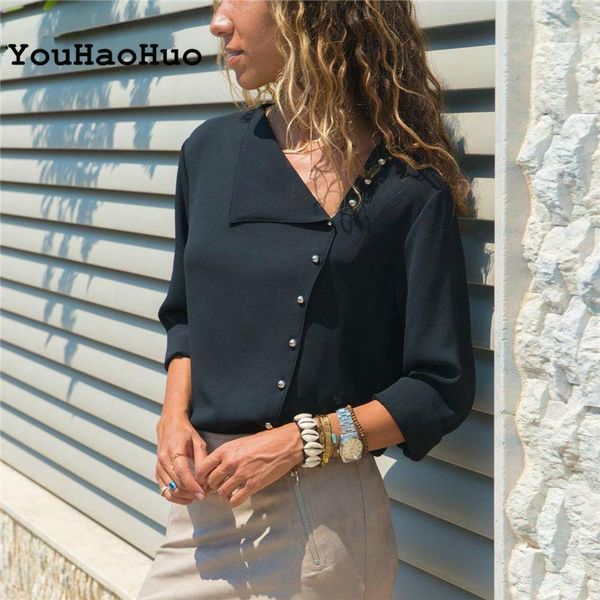 

blouse 2020 fashion long sleeve women blouses and skew collar solid office shirt casual blusas chemise femme1, White