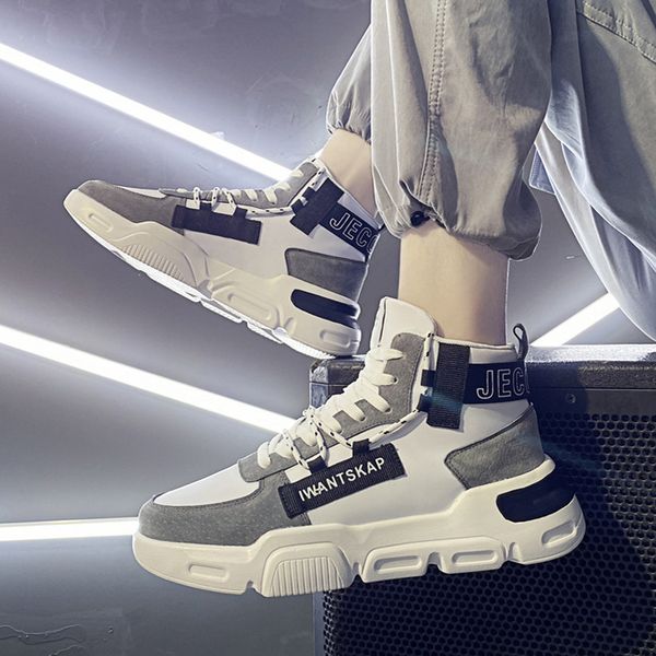 

men's high leisure small white board shoes in autumn and winter, Black