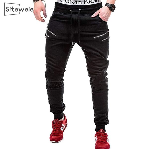 

siteweie fashion men sweatpants hip hop streetwear joggers outdoor runing sport pants casual solid zip up long sportpant l408 201125, Black