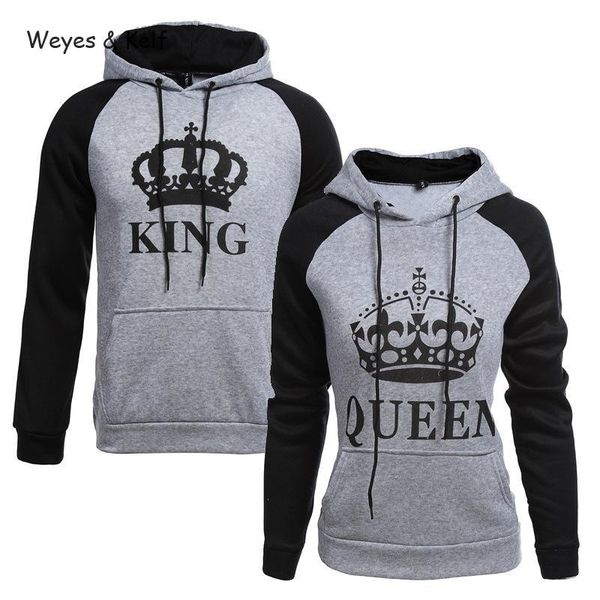 

weyes & kelf printed letters king queen long sleeve couple clothes hoodies women woman sweatshirt long sleeve hoodie kpop 201102, Black