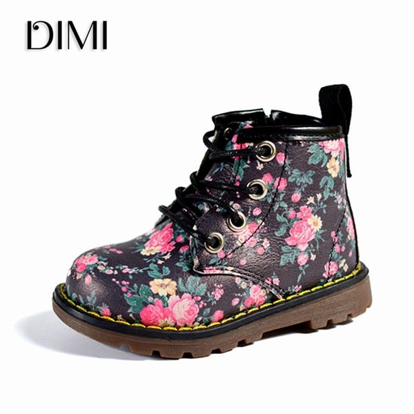 

dimi new girls boots elegant floral flower print casual chilren girl rubber boots cute fashion baby boot ankle martin shoes y200104, Black;grey