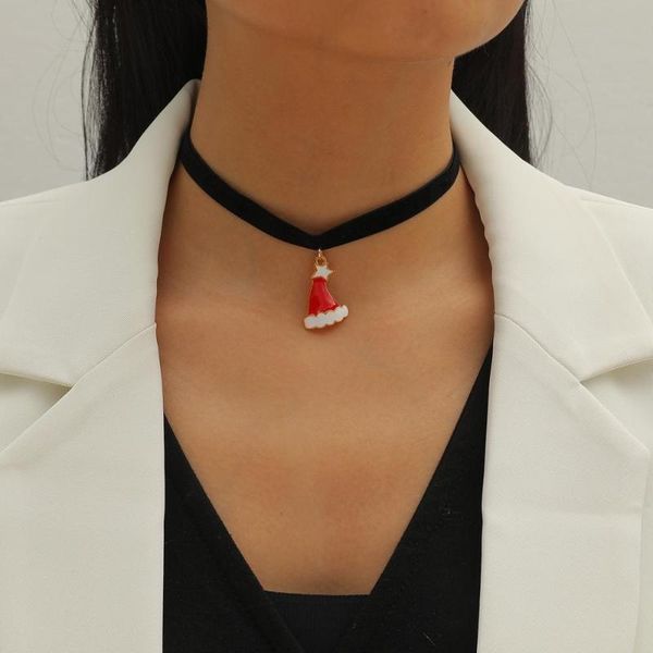 

chains classic merry christmas gift white lace black velvet necklace pendants lovely hat jewelry for women and girl, Silver