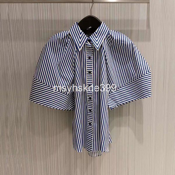 

women's blouses & shirts 6349 niche spring and summer personalized large sleeve short versatile striped shirt women's cotton fashi, White
