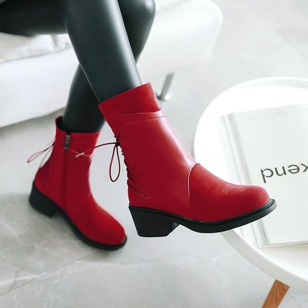 

big size boots women shoes ankle boots for women ladies cross lacing after splicing, Black