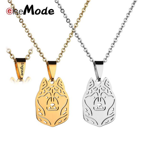 

pendant necklaces elsemode cute shepherd dog head necklace stainless steel engraved name animal for jewelry birthday gift, Silver