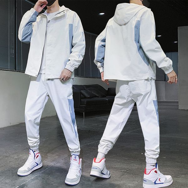 

white fashions streetwear man with hoodie sweat suits 2 piece of men define sports sweatpants, Gray