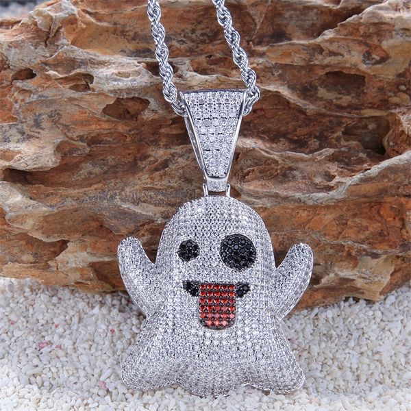 

iced out ghost of grimace necklace & pendant with 4mm tennis chain gold color bling cubic zircon men's hip hop jewelry for gift 201014, Silver