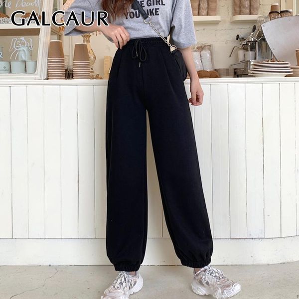 

chicever lace up women's trouser high waist tunic pocket plus size casual harem pants female 2020 fashion summer new clothes1, Black;white