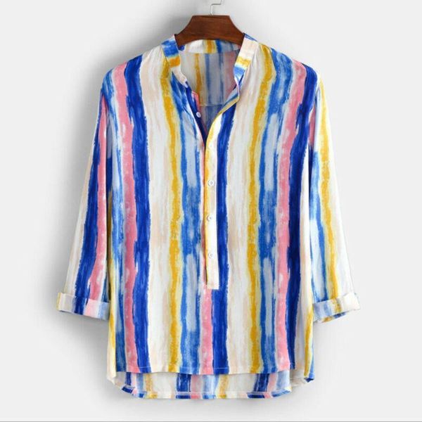 

summer man shirts men's ethnic printed stand collar cotton linen stripe short sleeve loose hawaiian henley shirt hawaiian shirts1, White;black