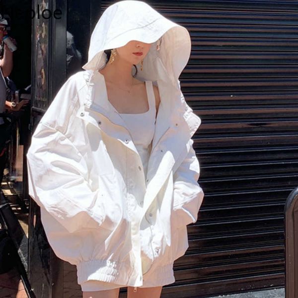 

neploe summer loose large size female windbreaker jacket harajuku hooded student bf coat oversize white jacket basic coats 39150 t191114, Black;brown